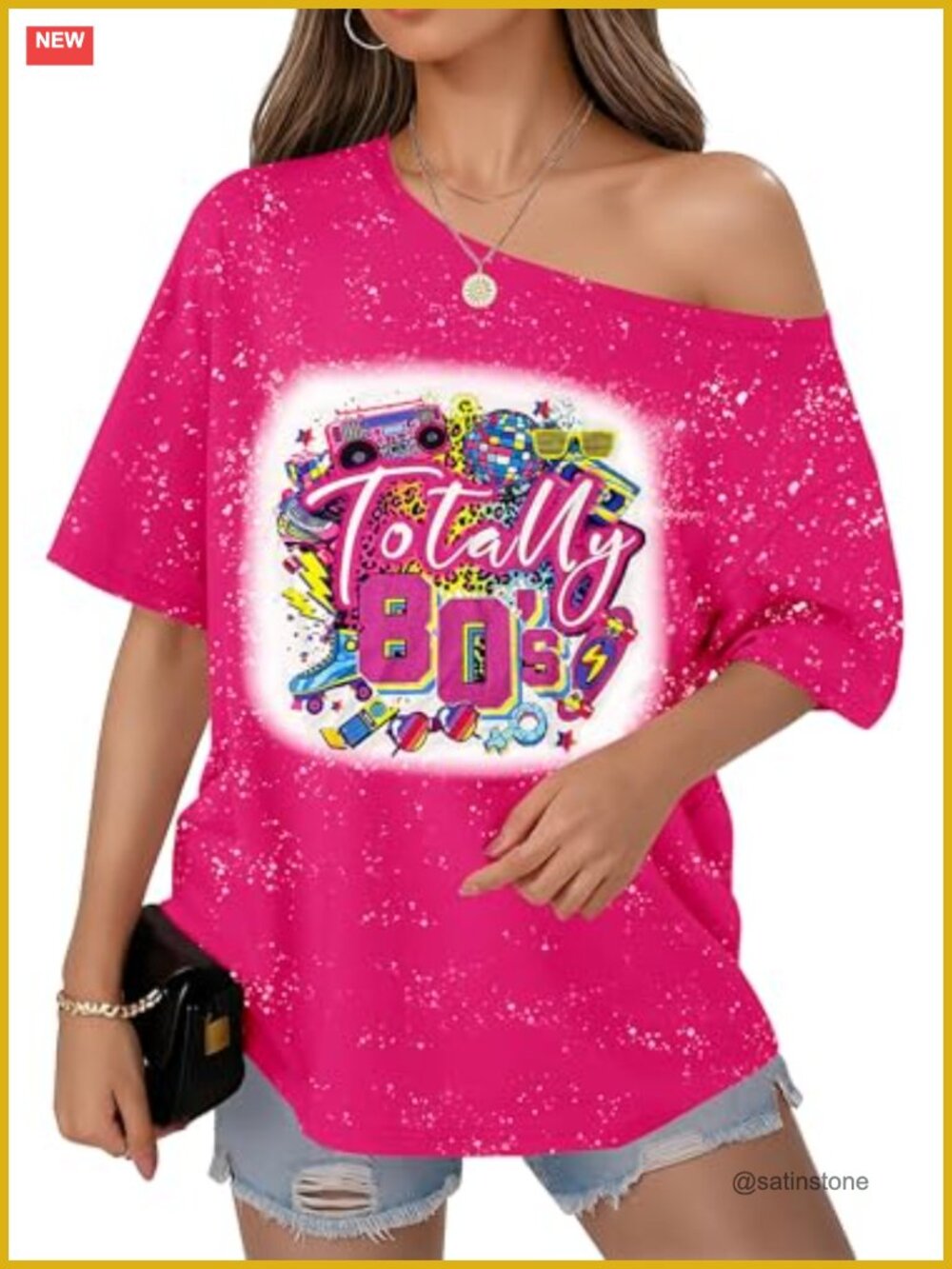 Oversized Off Shoulder 80s 90s Disco Party T-Shirt Retro Festival Top